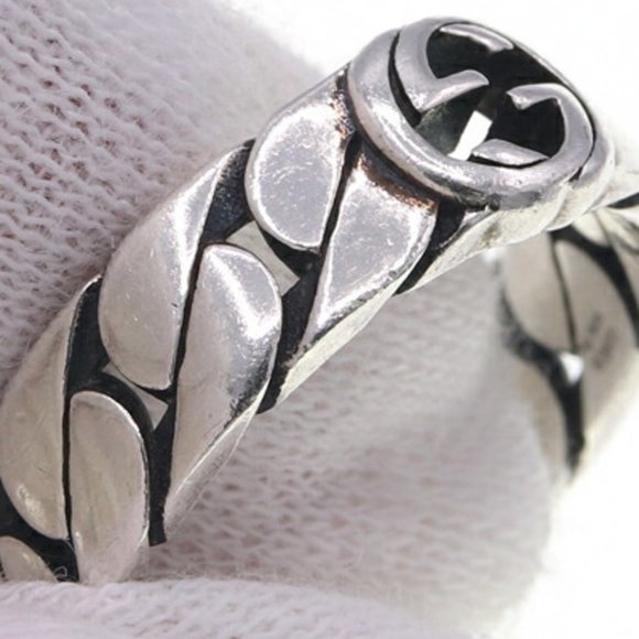 Gucci Ring Interlocking G Wide 661513 SV Sterling Silver 925 Size 18 Chain Me... - Picture 5 of 7
